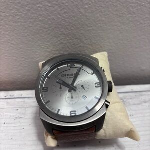Diesel Silver Dial with Brown Leather Strap Watch
